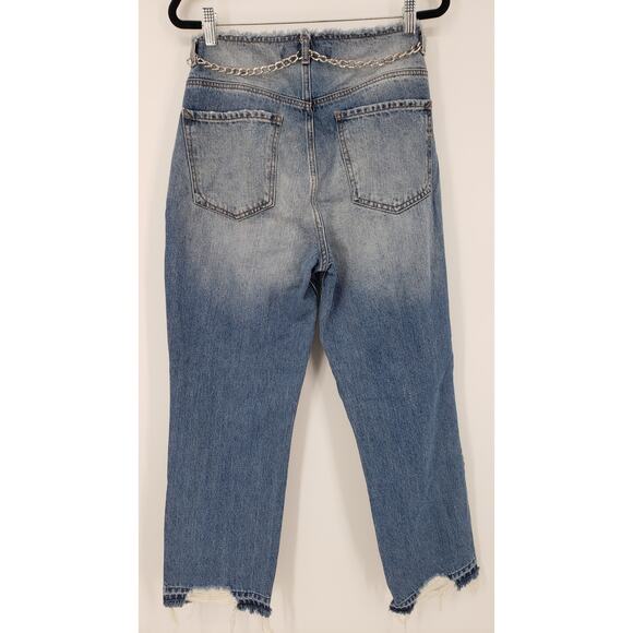 Express Straight Ankle Jeans 8 High Rise Waist Distressed Chain Raw Hem Blue NWT - Picture 4 of 13